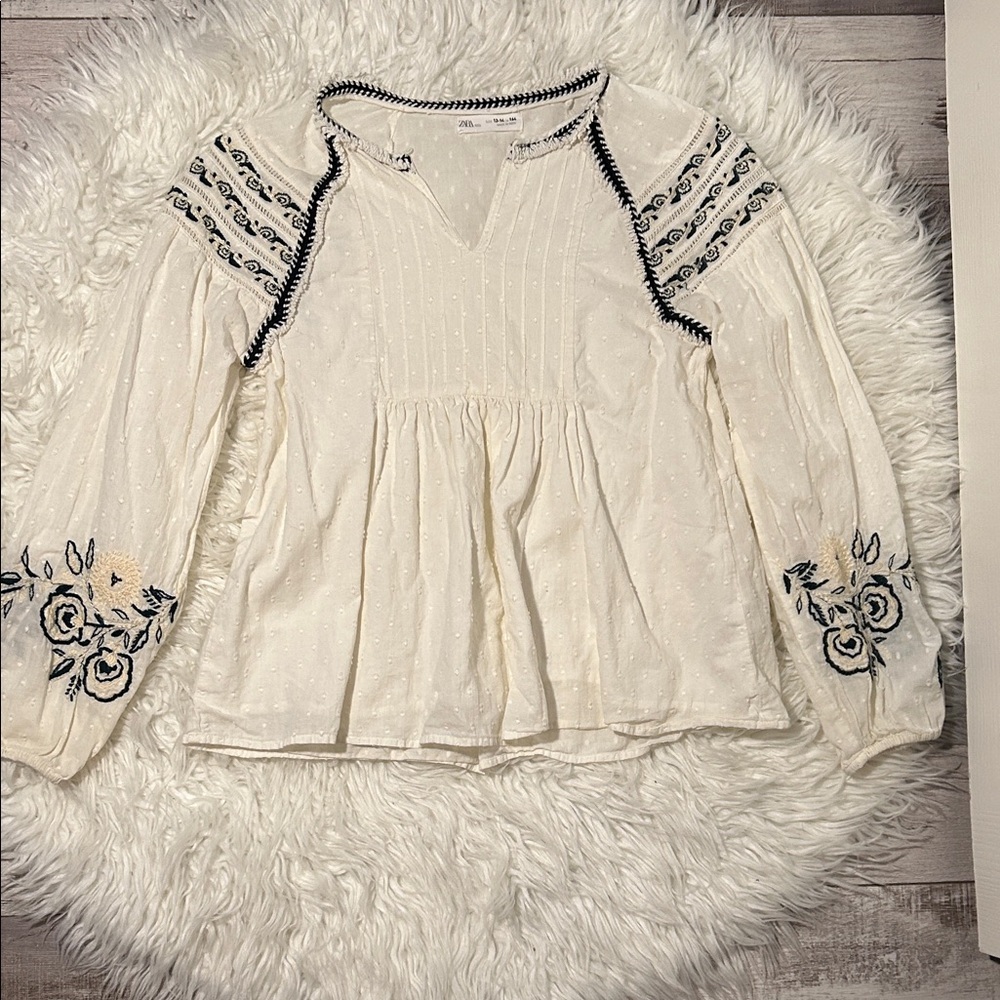 ZARA Kids Embroidered White Blouse